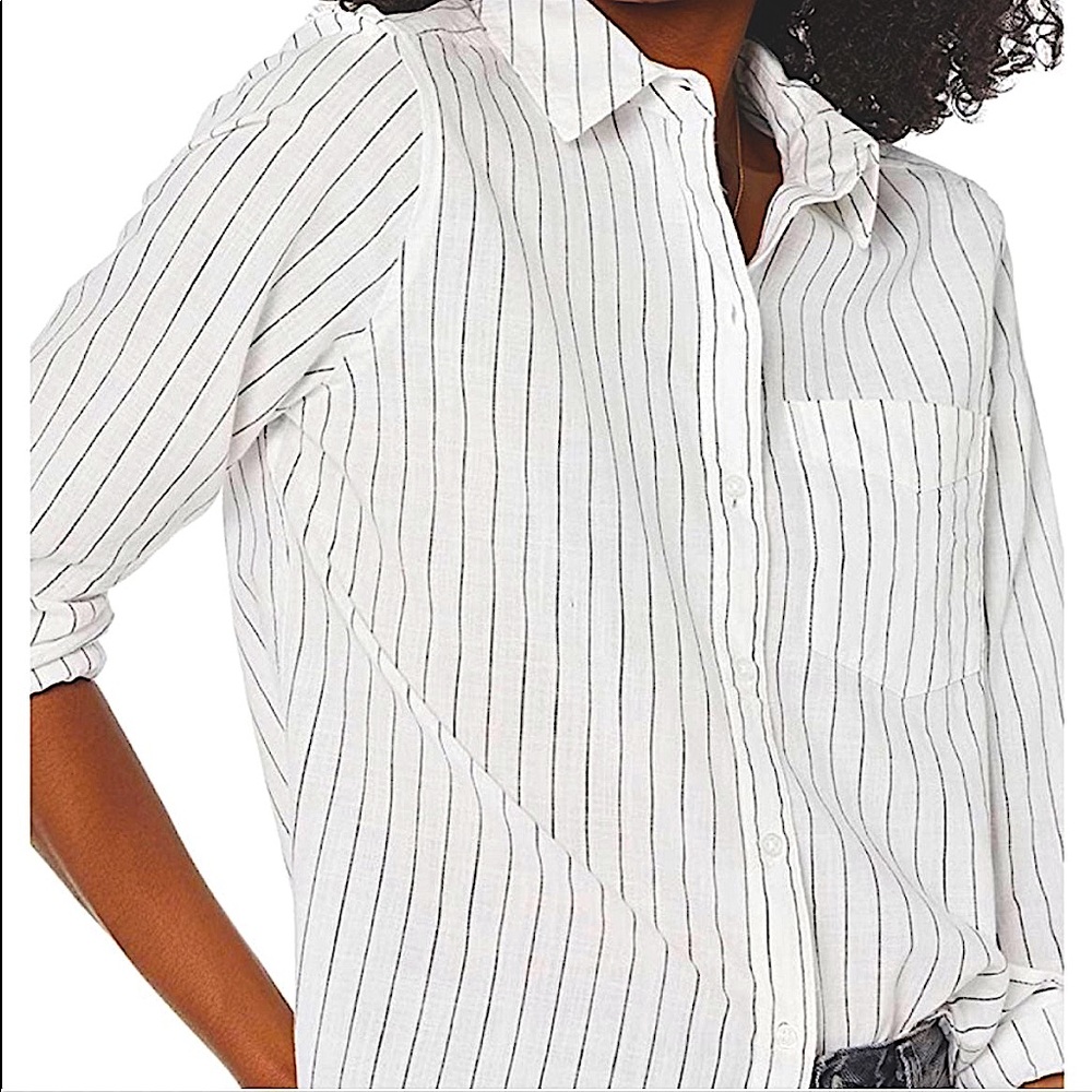 XXL • Goodthreads • Women's Washed Cotton Boyfriend Shirt • White Stripe